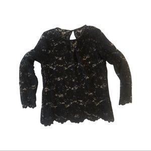 Zara Black Lace Top with Faux Leather Trim